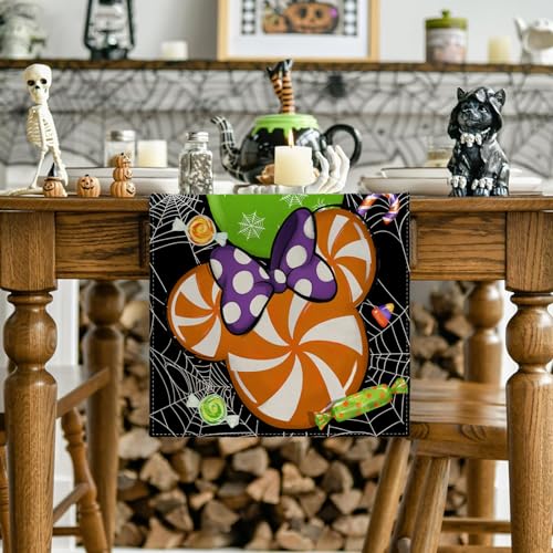 Halloween Table Runner 13x90 Inch Spooky Party Decor - Linen Fabric, Reusable