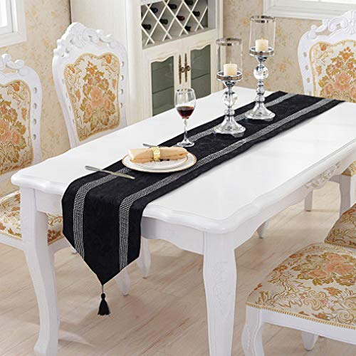 13x98 Inch Black Sequin Table Runner for Party & Wedding Decor - Elegant Glitter Rhinestones