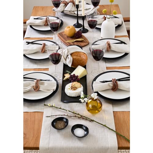 Light Natural Linen Table Runner 14x90 Inch - Classic Hemstitch, Handcrafted
