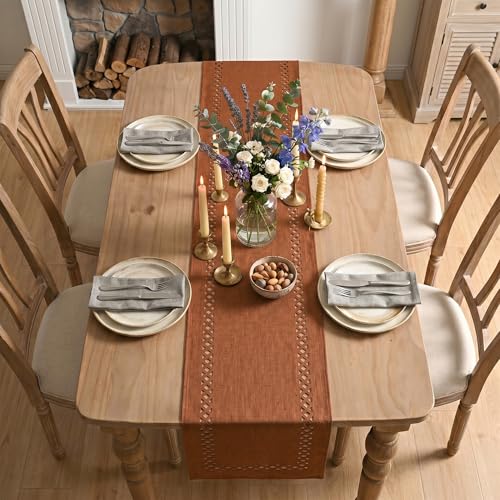 Rusty Orange Geometric Table Runner 13x60 Inch Fall Thanksgiving Decor