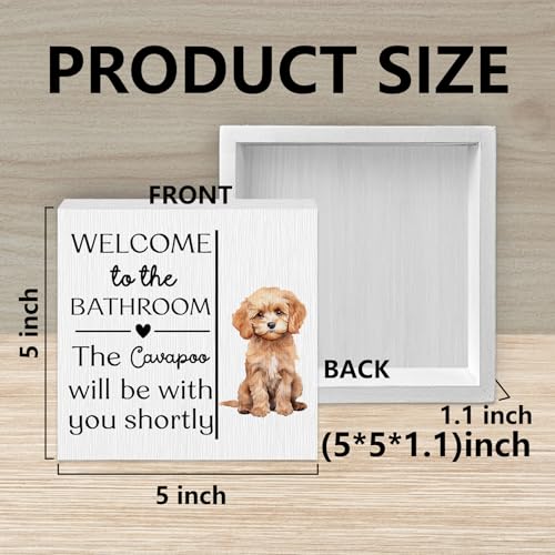 Funny Dog Sign Cavapoo Bathroom Decor - Welcome to The Bathroom Wooden Box Sign - Cavapoo Variation