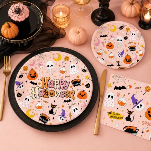 Halloween Plates and Napkins Set - 200 Pcs Party Tableware for Festive Events