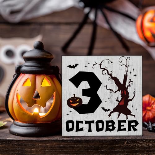 Halloween Wooden Sign Decor - 5x5 Inch Spooky Ghost Theme Table or Wall Sign