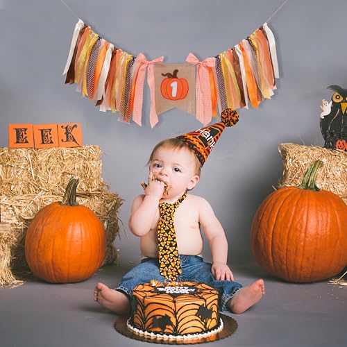Halloween First Birthday Party Banner - Orange Pumpkin Burlap Flag Decoration