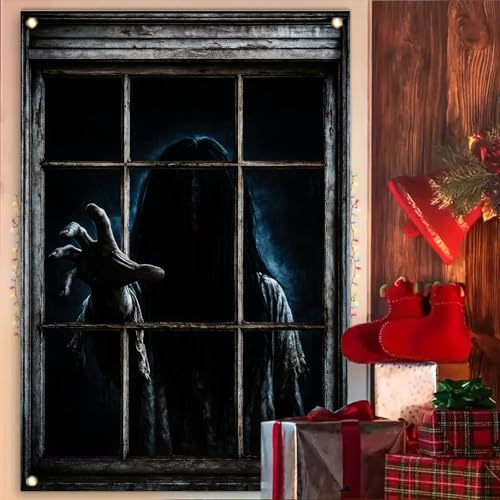 Halloween Window Cover Ghost Girl Horror Decal - Haunted House Outdoor Indoor Decoration 47x31 Inch