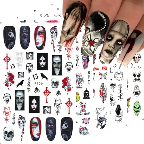 3D Halloween Nail Stickers - Self-Adhesive Ghost Face Decals, 8 Sheets - Variation of THIS listing