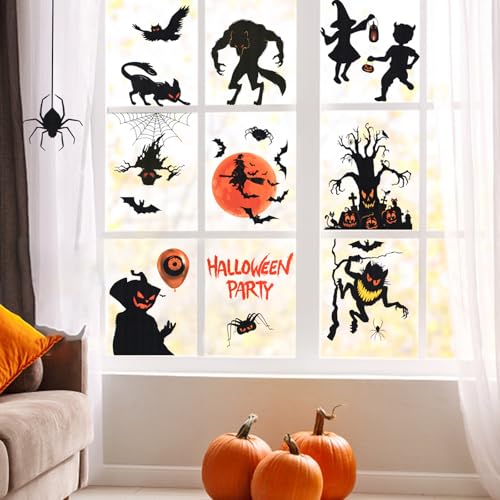 Halloween Window Clings - 9 Sheets Spooky & Cute Decor for Glass Surfaces