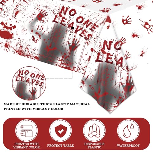 Halloween Bloody Handprint Table Cover & Backdrop Banner - Waterproof Disposable Plastic, 54x108 Inch, 3-Pack