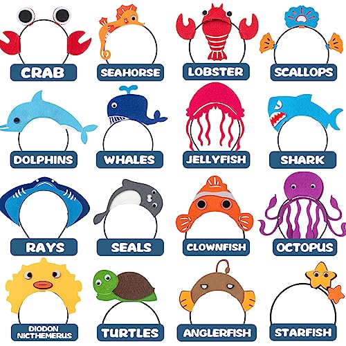16-Pack Felt Sea Animal Headbands for Ocean Theme Party & Costume
