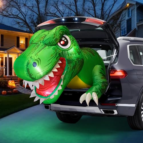 Inflatable Dinosaur Halloween Car Decorations Kit - 3.8 ft Outdoor Trick-or-Treat Dinosaur with LED Eyes, Trick or Treat Car Archway Decor - Variation of Dinosaur