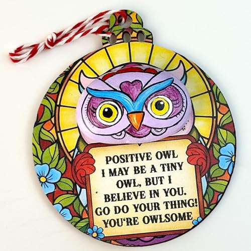 Positive Owl Encouragement Ornament - Mini Halloween Tree Decoration - Owl Variation