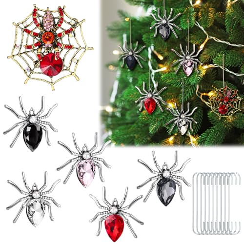Crystal Christmas Spider Ornaments Set - Holiday & Halloween Decorations