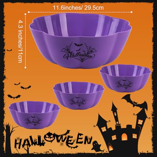 Halloween Candy Bowl Set 4 Large Reusable Plastic Pumpkin Bowls - Purple