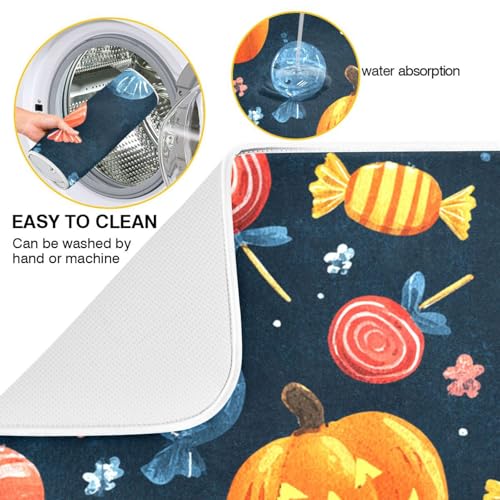 Halloween Pumpkins Skull Candy Dish Drying Mat 16x18 Inch for Kitchen Countertops