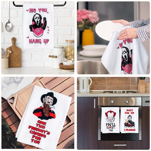 Horror Movie Character Kitchen Dish Towels Set - 4 Pack Halloween Gifts