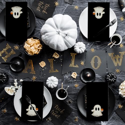 Black Halloween Paper Napkins - Pumpkin Ghost Design, 100 Pack
