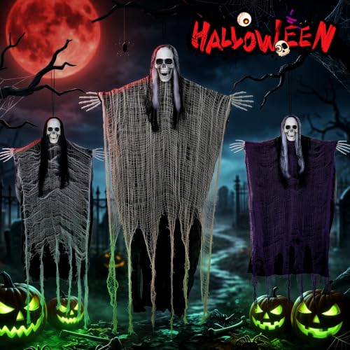 Halloween Hanging Skeleton Decorations Set - Outdoor Indoor Yard Spooky Ghosts 58" & 43"
