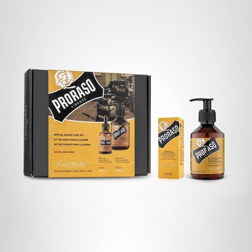 Proraso Wood and Spice Beard Care Duo Kit - Beard Wash and Oil with Warm, Woodsy Scent for Long or Full Beards - Premium Italian Gift Set for Men