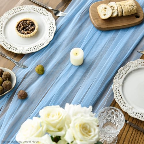 6-Pack Dusty Blue Gauze Table Runner 59 x 120 Inch for Holiday & Wedding Decor