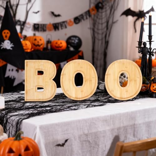 Halloween Charcuterie Board Set with Bamboo Trays & Dipping Saucers - Boo Theme Party Platter