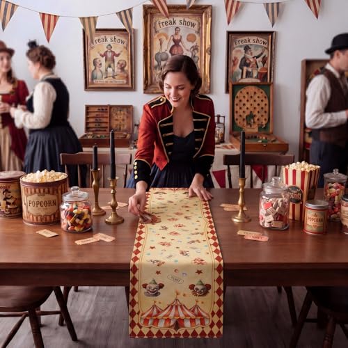 3PCS Halloween Circus Carnival Table Runners - Multi Color