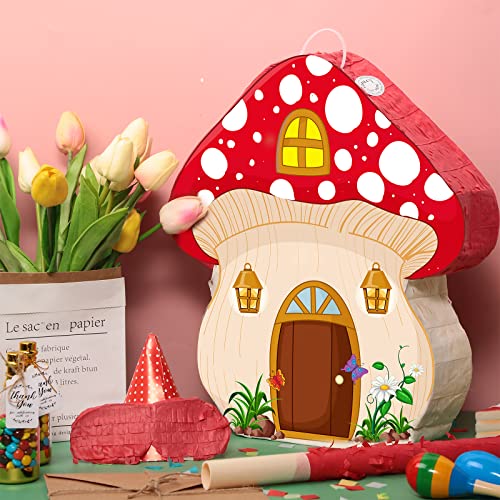 Kids Mushroom Piñata with Stick & Blindfold - Forest Party Decoration