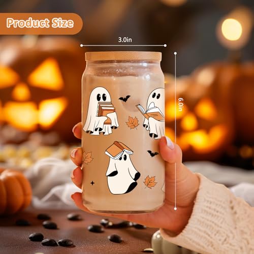 Halloween Ghost Bookish Glass Tumbler - 16oz Spooky Fall Coffee Mug