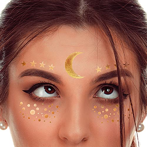 Metallic Shiny Water Transfer Face Tattoo Stickers for Parties & Makeup - Gold Glitter, Variation 5