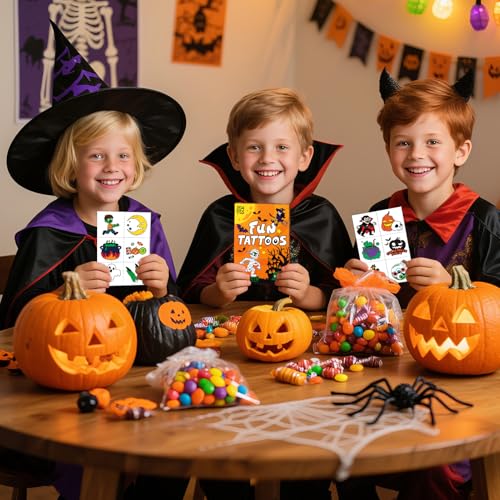 Kids Halloween Temporary Tattoos Set 204 Designs for Parties & Trick-or-Treating