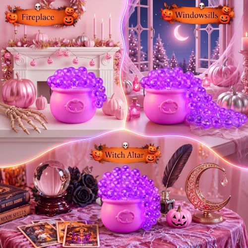 Pink Halloween Bubbling Cauldron Decor Set with Lights and Smoke Effect