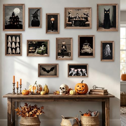Halloween Gothic Skeleton Ghost Wall Posters - Spooky Gothic Halloween Decor Set of 12