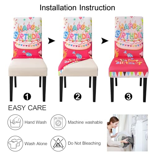 Birthday Chair Covers Set of 4 - Stretch Removable Dining Chair Slipcovers for Parties