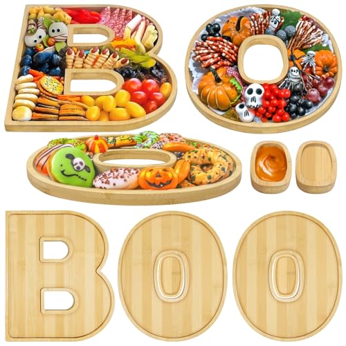Halloween Charcuterie Board with Dipping Saucers - Boo Design, Bamboo Serving Tray
