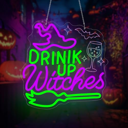 Drink Up Witches Halloween Neon Sign Wall Decor Dimmable LED Light