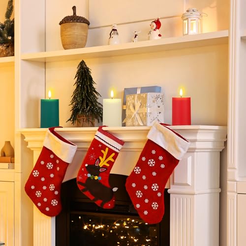 LED Flameless Candles Set - 6 Pieces, Battery Operated, 4.3 Inches Tall, for Weddings & Holidays (Green, Red, Ivory)