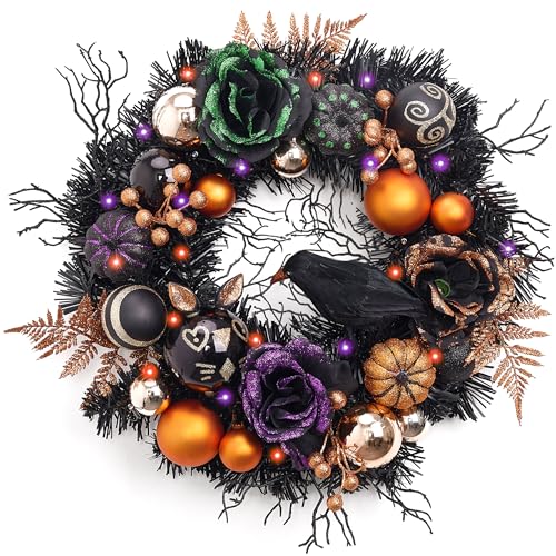 18-Inch Halloween Wreath with Lights for Front Door Party Decor - Valery Madelyn