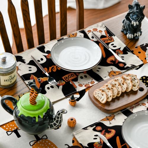 Halloween Ghost Placemats Set of 4 - 12 x 18 Inch Rectangular Table Decor
