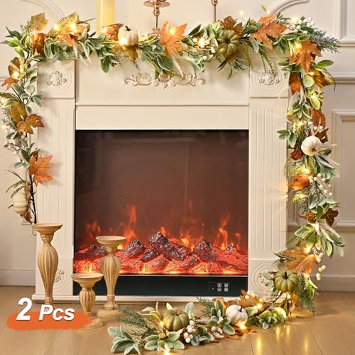 Waipfaru Fall Decor Garland Set - 2 Pcs 6FT Autumn String Lights with Pumpkins & Leaves