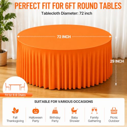 Orange Round Tablecloth 72 Inch - 4 Pack for 6FT Tables, Fall & Holiday Decor