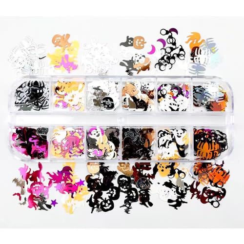 Halloween Nail Art Sequins Set - 3 Boxes 3D Holographic Spider Pumpkin Ghost Skull Style-03
