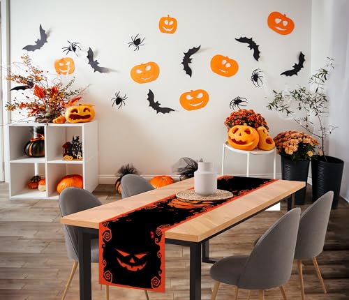Halloween Bat Castle Cat Tree Table Runner - Black, 13x72 Inches