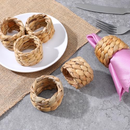 Farmhouse Water Hyacinth Napkin Rings - Handmade Rustic Table Decor Set of 24