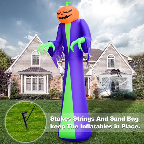12FT Giant Halloween Inflatable Pumpkin & Ghost Yard Decoration with LED Lights