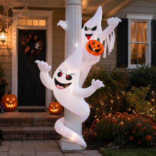 7FT Ghost and Tree Inflatable Halloween Yard Decor with LED Lights