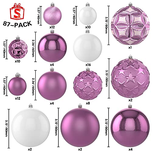 87pcs Christmas Ball Ornaments Set - Shatterproof Lilac Holiday Decorations with Gift Package