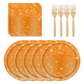72 Pcs Orange Glitter Paper Plates Set 7in Disposable Dinnerware - Glitter / Orange Glitter
