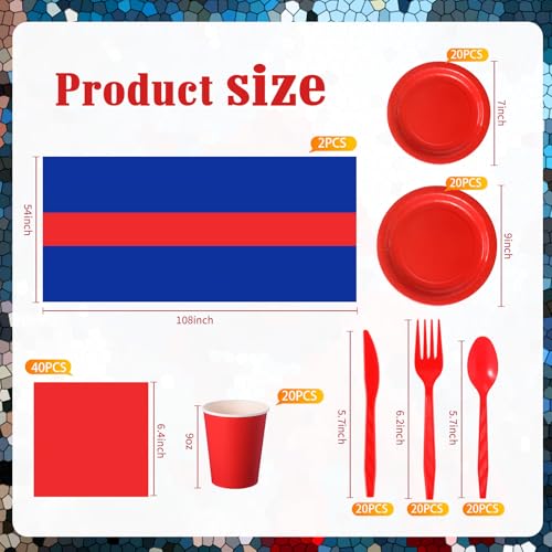 Red and Blue Disposable Party Plates Napkins & Tablecloth Set for Birthdays