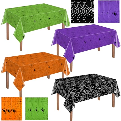 Halloween Spiderweb Plastic Tablecloth Set - Multi Color, 12 Pack, 54x108 Inches