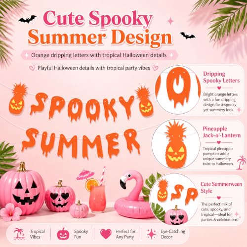 Summerween Party Banner - Pink Spooky Halloween Decorations for Pool and Beach Parties
