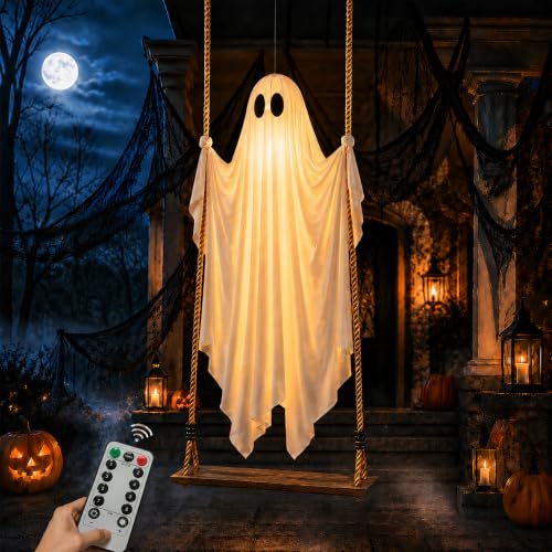 Halloween Decorations Outdoor 6.5FT Swing Ghost Lighted Yard Decor with Remote